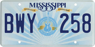 MS license plate BWY258