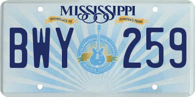 MS license plate BWY259