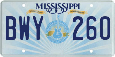 MS license plate BWY260