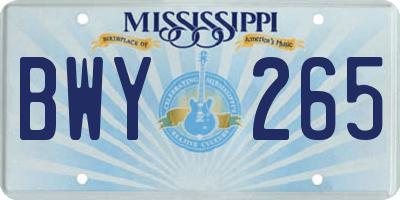 MS license plate BWY265