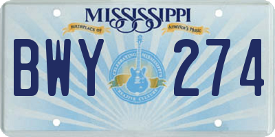 MS license plate BWY274