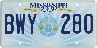 MS license plate BWY280