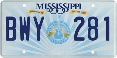 MS license plate BWY281