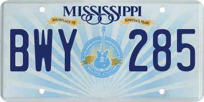 MS license plate BWY285