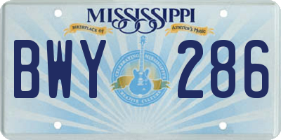 MS license plate BWY286