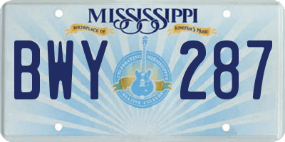 MS license plate BWY287