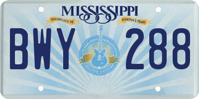 MS license plate BWY288