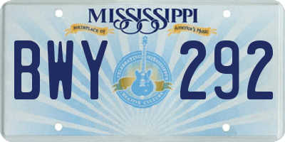 MS license plate BWY292
