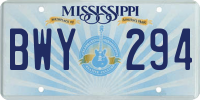 MS license plate BWY294