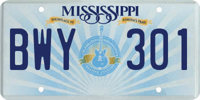 MS license plate BWY301