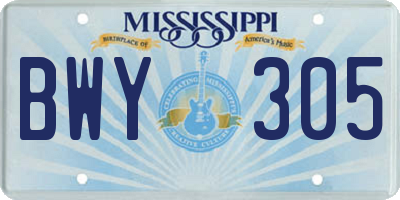 MS license plate BWY305