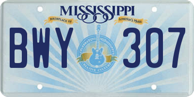 MS license plate BWY307