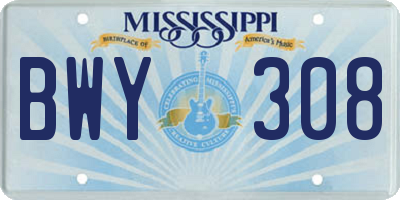 MS license plate BWY308
