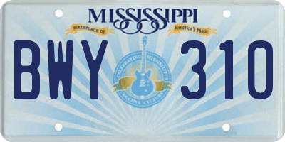MS license plate BWY310