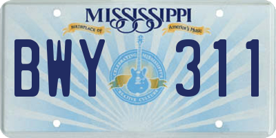 MS license plate BWY311