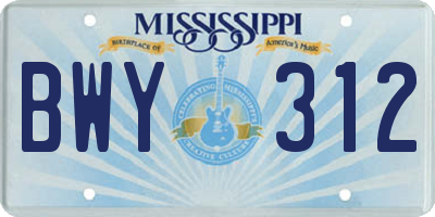 MS license plate BWY312