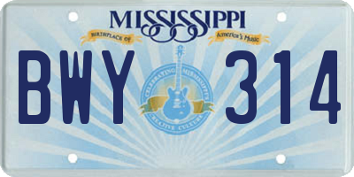 MS license plate BWY314