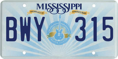 MS license plate BWY315