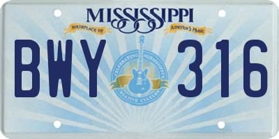 MS license plate BWY316