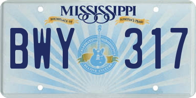 MS license plate BWY317