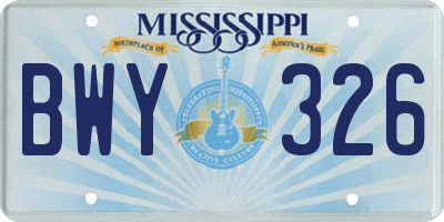 MS license plate BWY326