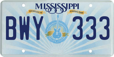 MS license plate BWY333