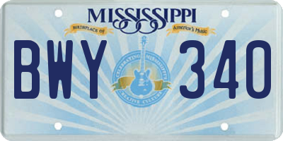 MS license plate BWY340