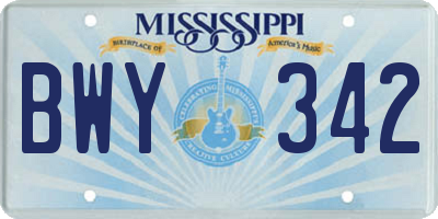 MS license plate BWY342