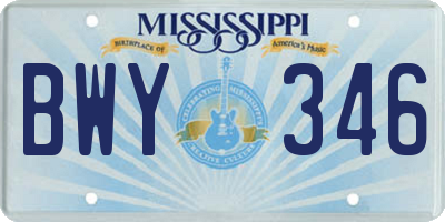 MS license plate BWY346