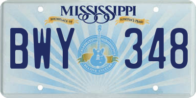 MS license plate BWY348