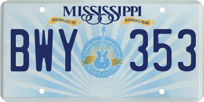 MS license plate BWY353