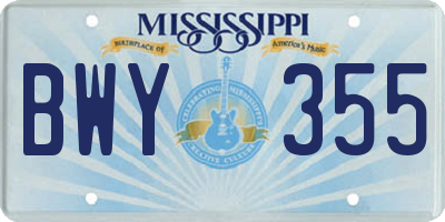 MS license plate BWY355