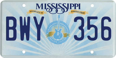 MS license plate BWY356