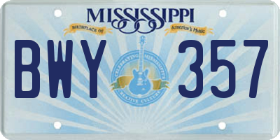 MS license plate BWY357