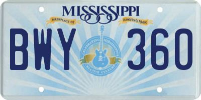 MS license plate BWY360