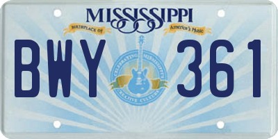 MS license plate BWY361
