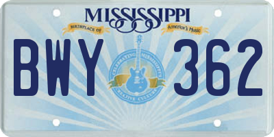 MS license plate BWY362