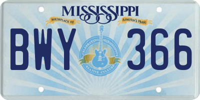 MS license plate BWY366