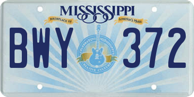 MS license plate BWY372