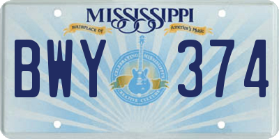 MS license plate BWY374
