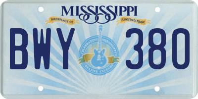 MS license plate BWY380