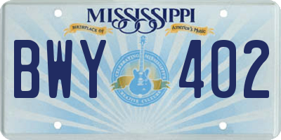 MS license plate BWY402