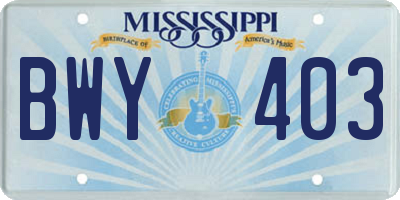MS license plate BWY403