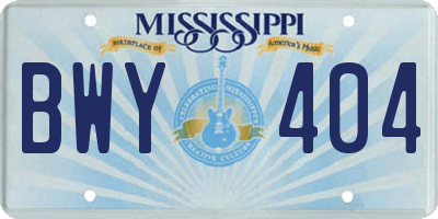 MS license plate BWY404