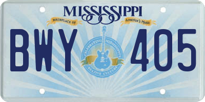 MS license plate BWY405