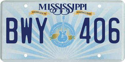 MS license plate BWY406