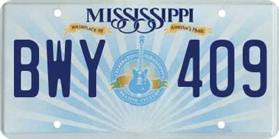 MS license plate BWY409