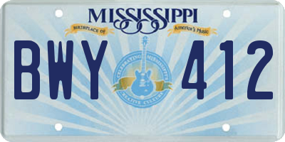 MS license plate BWY412