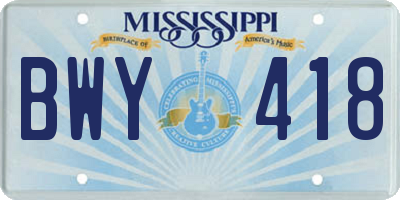 MS license plate BWY418