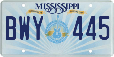 MS license plate BWY445